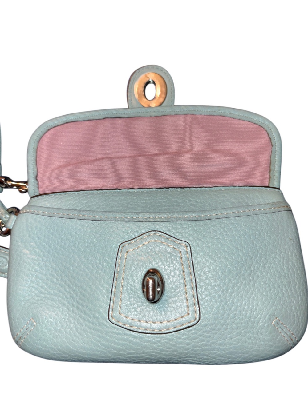 Coach Y2K Legacy Flap Pebbled Leather Wristlet in Seafoam - Picture 3 of 7
